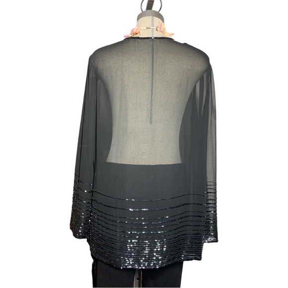 Gorgeous Elegant Dark Blue Black Beaded Trimmed Cover Top Jacket Size L - Picture 10 of 10